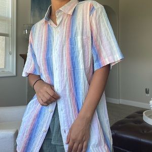 RAINBOW OMBRÉ SMOCKED STRIPED MENS BUTTON UP